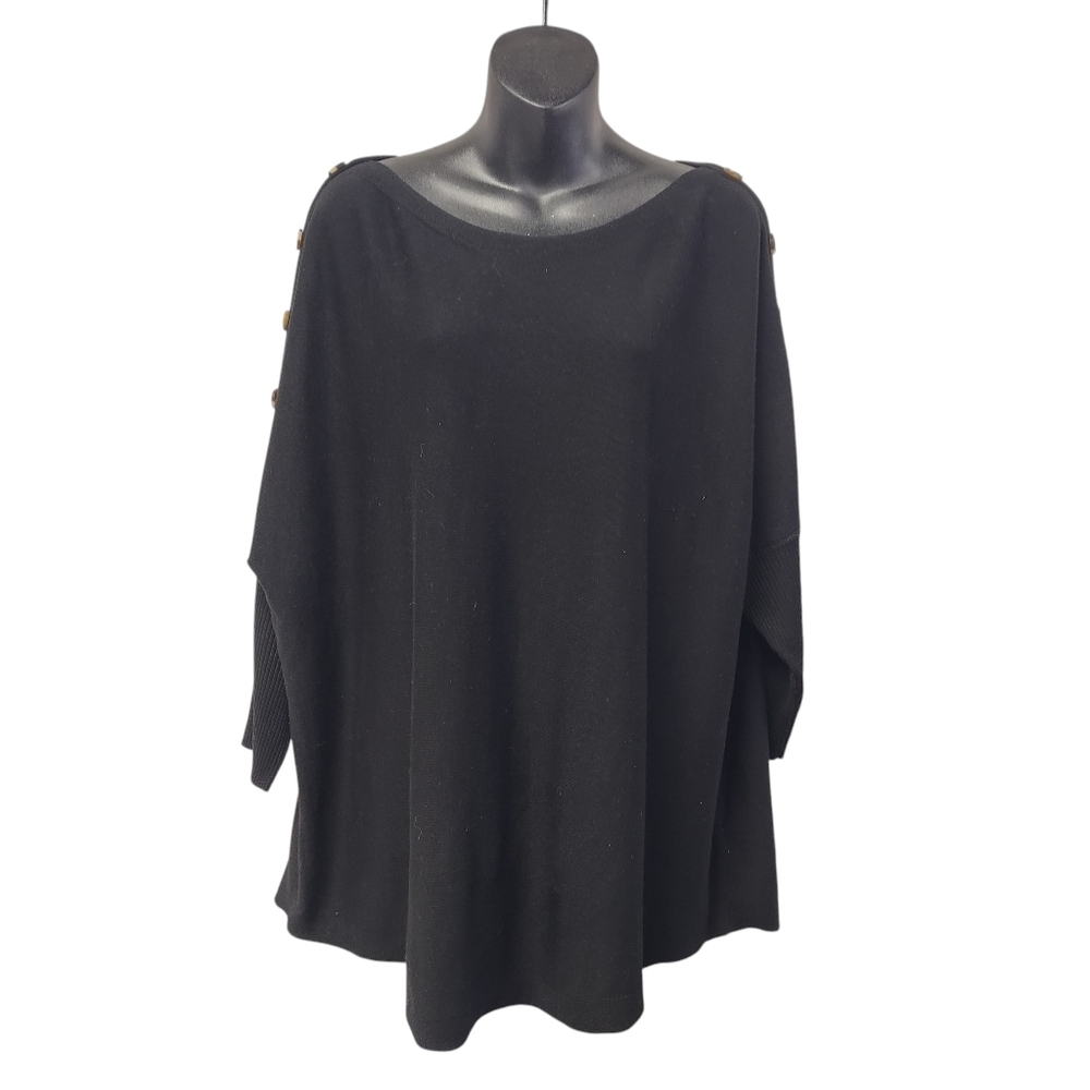 Cable & Gauge Women's Black 3/4 Sleeve Croop Neck Button Arm Sweater Size 1X